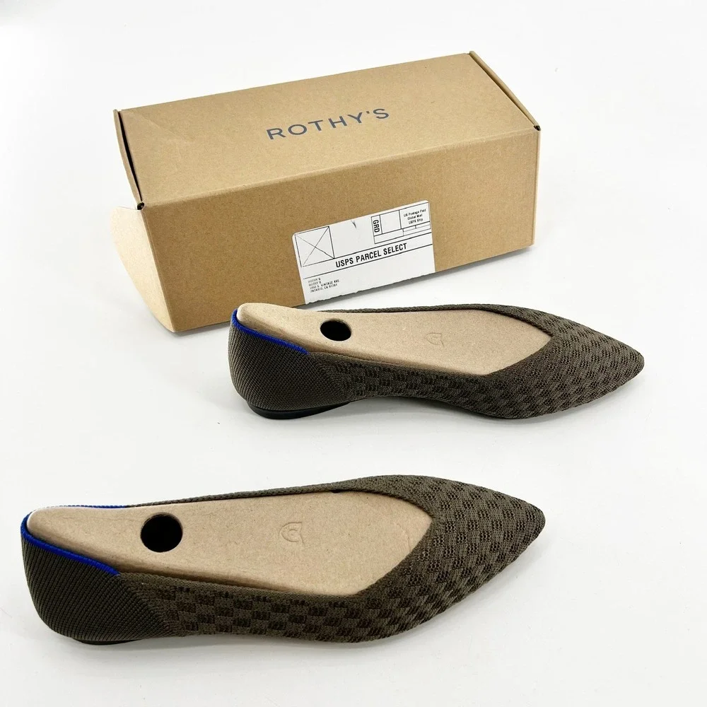 Rothy's Pointed Toe Flats Women 7 Olive Green NIB Washable Sustainable Knit